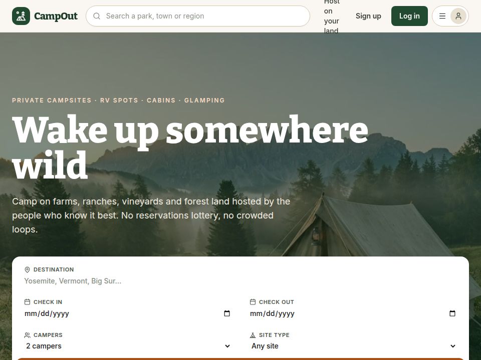 CampOut template landing page