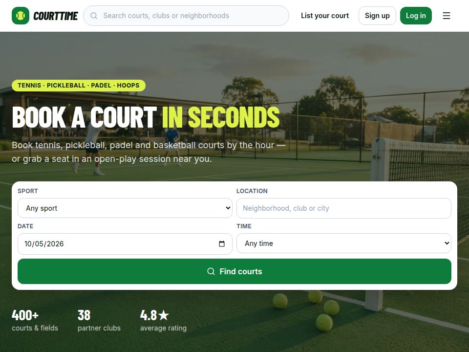 CourtTime template landing page