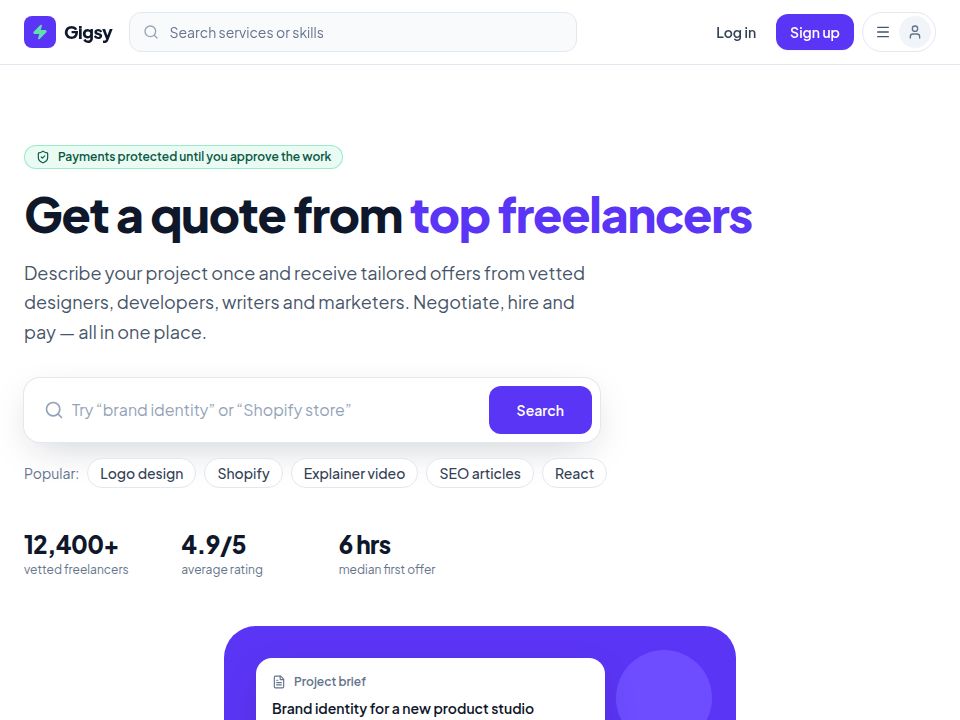 Gigsy template landing page