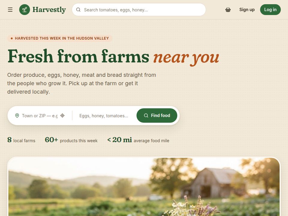 Harvestly template landing page
