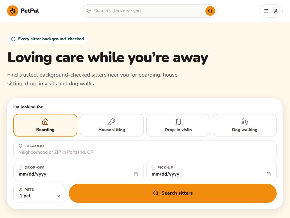 PetPal Sitters template landing page