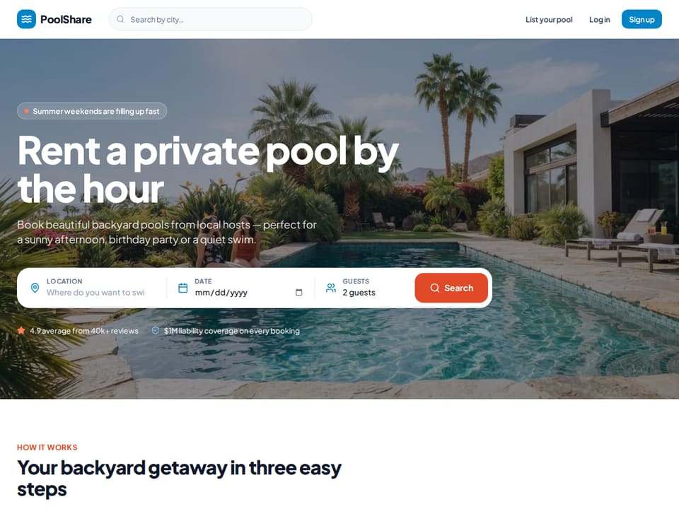PoolShare template landing page