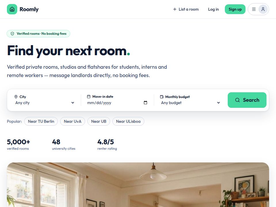 Roomly template landing page