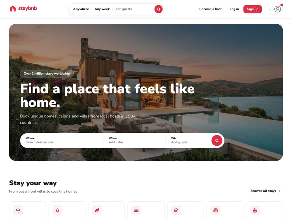 Staybnb template landing page