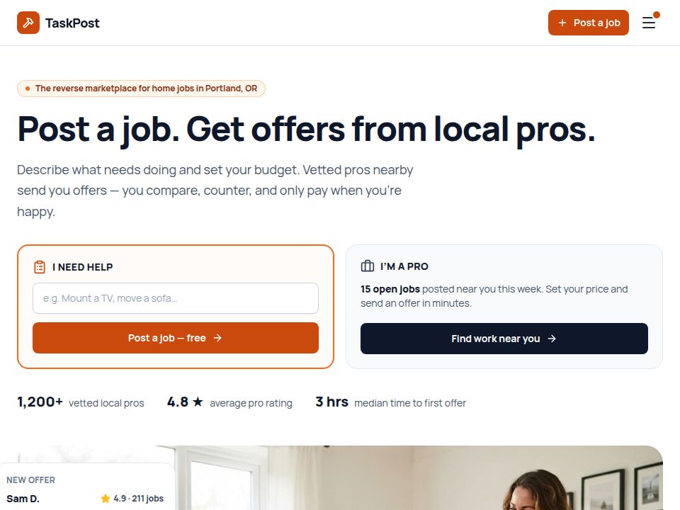 TaskPost template landing page