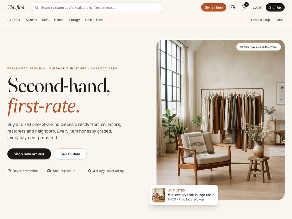 Thrifted template landing page