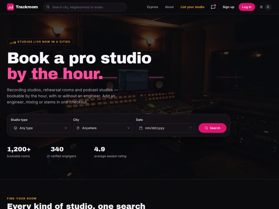 Trackroom template landing page