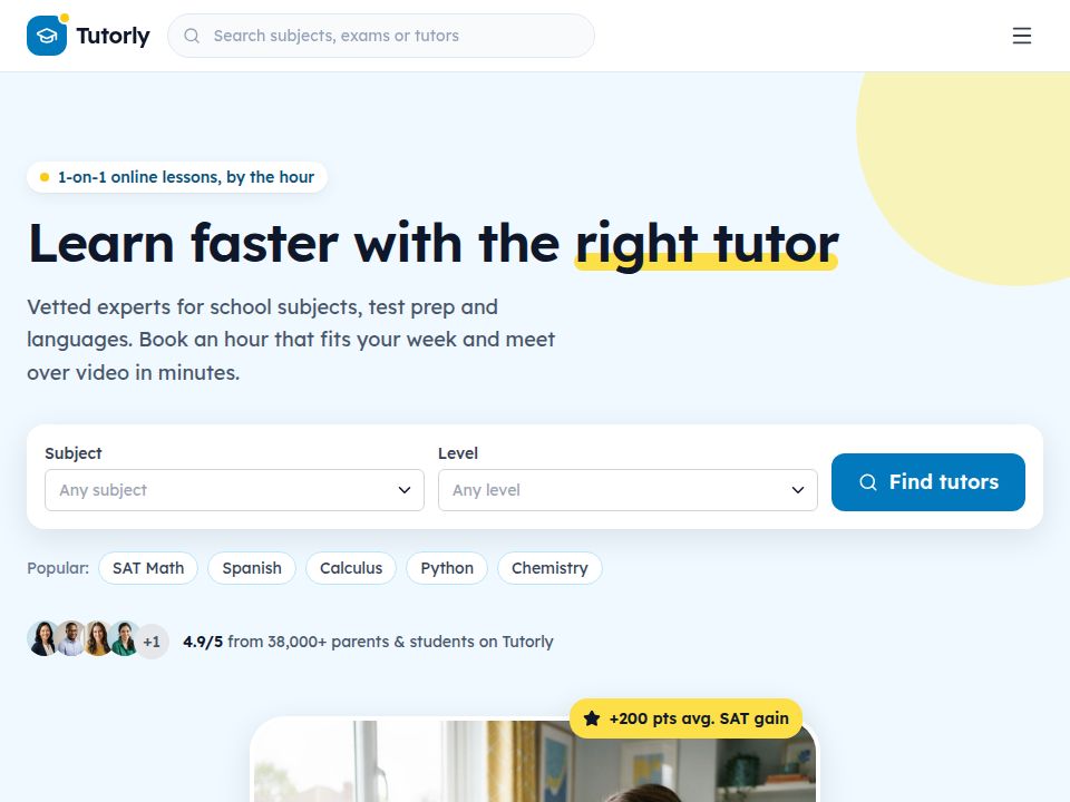 Tutorly template landing page