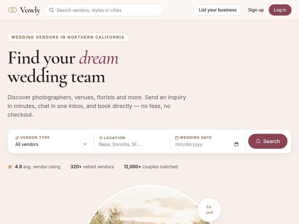 Vowly template landing page
