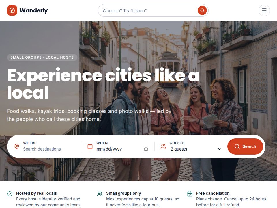 Wanderly template landing page